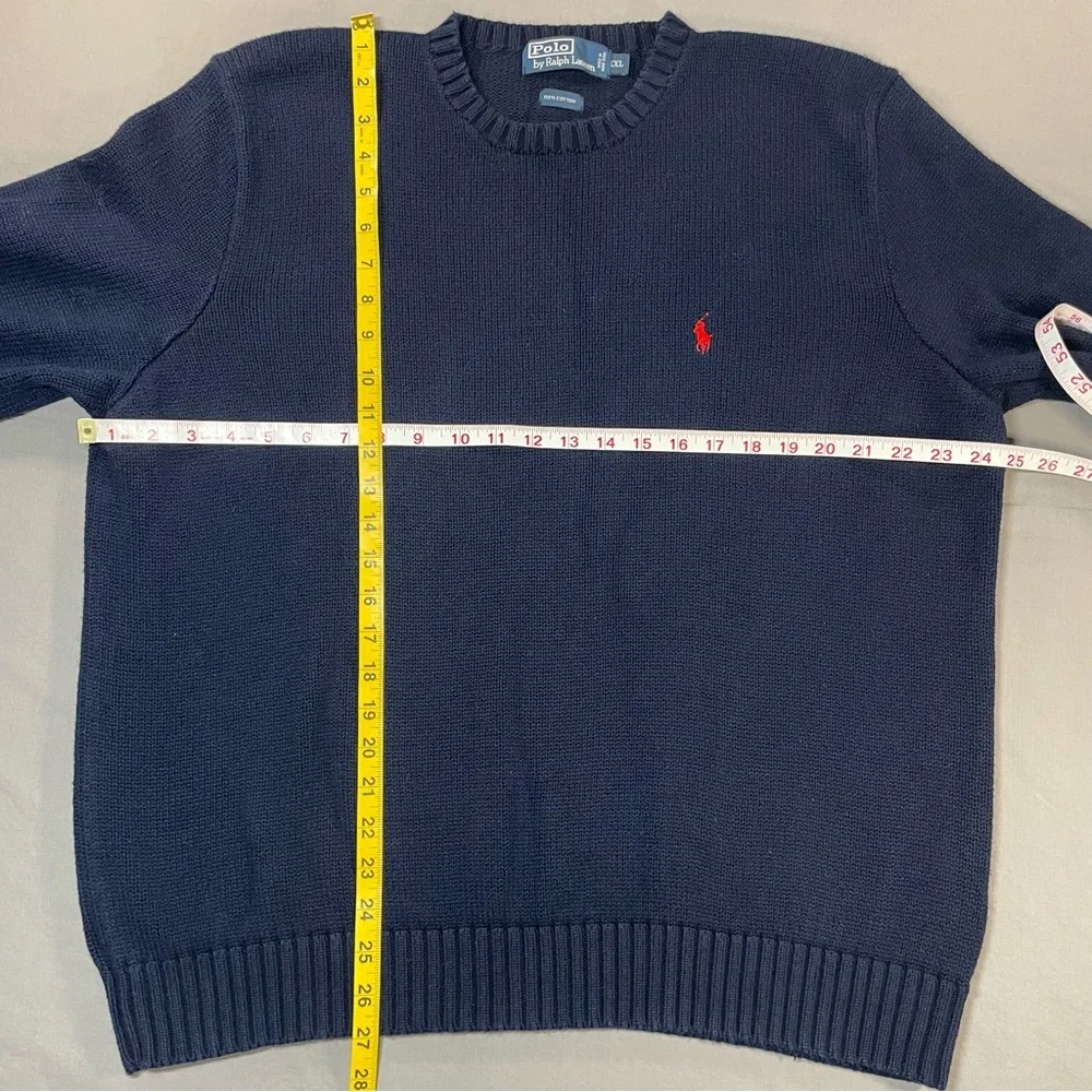 VINTAGE Polo Ralph Lauren 100% Cotton Knit Crewneck Sweater - Navy - Mens XXL